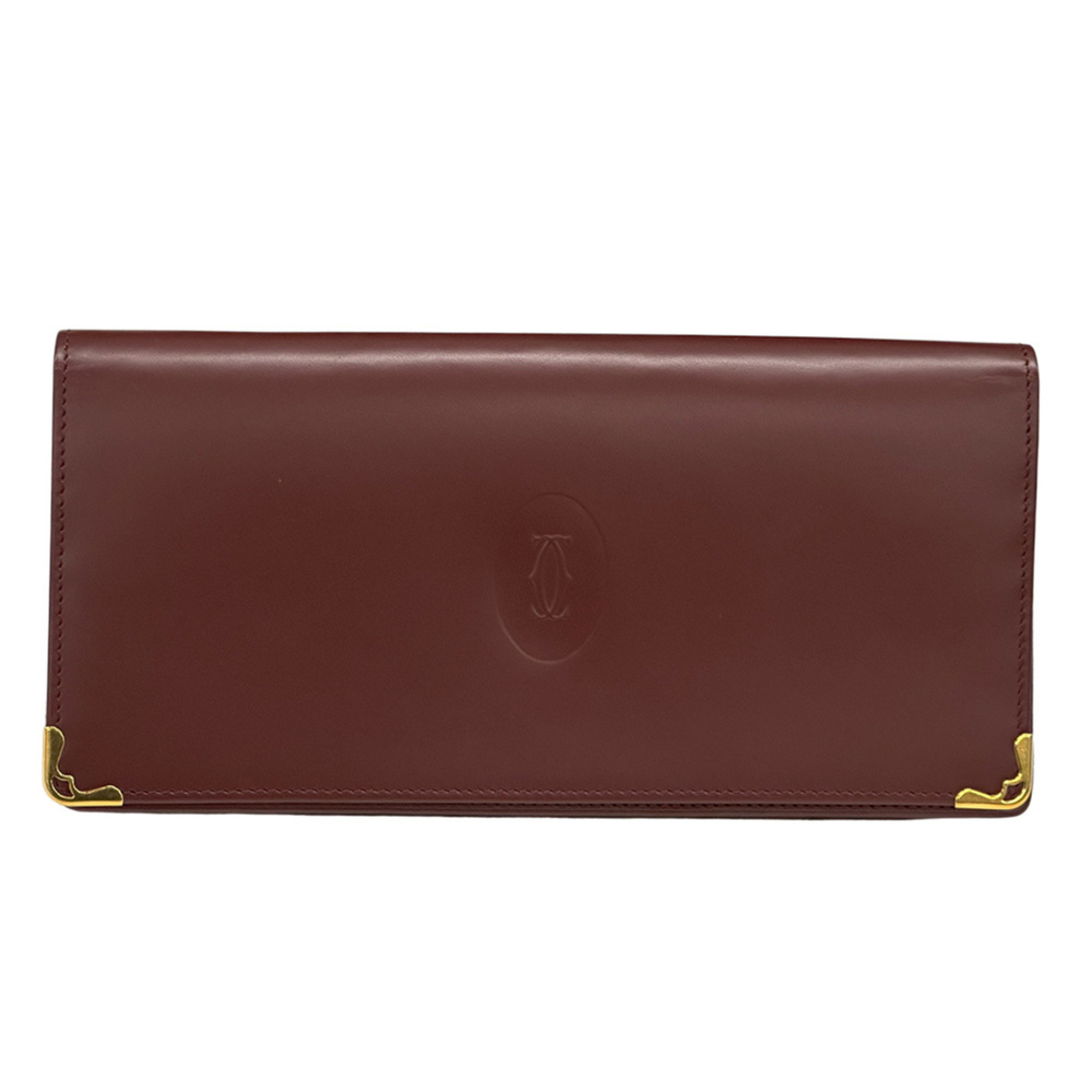Cartier wallet for women and men, brand name, long wallet, leather, burgundy,...